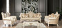 Casa Padrino Luxus Barock Wohnzimmer Set Gold / Cremefarben / Gold - 2 Barock Sofas mit Muster & 2 Barock Sessel mit Muster & 1 Barock Couchtisch - Barock Wohnzimmer M�bel