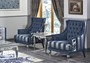 Casa Padrino Luxus Barock Wohnzimmer Set Dunkelblau / Hellblau / Silber - Sofa & 2 Sessel & Couchtisch - Barock Wohnzimmerm�bel