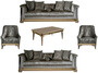 Casa Padrino Luxus Art Deco Wohnzimmer Set Silber / Schwarz / Beige / Gold - 2 Sofas & 2 Sessel & 1 Couchtisch - Art Deco Wohnzimmer M�bel