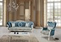 Casa Padrino Luxus Barock Wohnzimmer Set Blau / Wei� / Gold - 2 Sofas & 2 Sessel & 1 Couchtisch - Prunkvolle Wohnzimmer M�bel im Barockstil