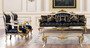 Casa Padrino Luxus Barock Wohnzimmer Set Royalblau / Schwarz / Silber / Gold - 2 Barock Sofas mit Muster & 2 Barock Sessel mit Muster & 1 Barock Couchtisch - Barock Wohnzimmer M�bel