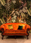 Casa Padrino Luxus Barock Wohnzimmer Sofa Orange / Braun - Handgefertigtes Barockstil Sofa - Prunkvolle Luxus Wohnzimmer M�bel im Barockstil - Barock M�bel
