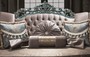 Casa Padrino Luxus Barock Samt Sofa Grau / Gr�n / Gold 225 x 95 x H. 115 cm - Prunkvolles Wohnzimmer Sofa mit Glitzersteinen und dekorativen Kissen