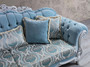 Casa Padrino Luxus Barock Wohnzimmer Sofa mit dekorativen Kissen Hellblau / Grau 237 x 90 x H. 105 cm - Barock M�bel - Edel & Prunkvoll
