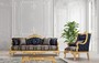 Casa Padrino Luxus Barock Sofa mit Glitzersteinen und dekorativen Kissen Dunkelblau / Gold 228 x 93 x H. 108 cm - Barock Wohnzimmer M�bel