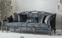 Casa Padrino Luxus Barock Sofa Grau / Blau / Grau 224 x 103 x H. 110 cm - Edles Wohnzimmer Sofa mit elegantem Muster und dekorativen Kissen - Barockstil Wohnzimmer M�bel