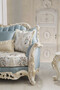 Casa Padrino Luxus Barock Wohnzimmer Sofa mit dekorativen Kissen Hellblau / Creme / Wei� / Gold 240 x 90 x H. 120 cm - Edle Barock Wohnzimmer M�bel