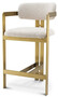 Casa Padrino Luxus Barstuhl Creme / Messing 53 x 44,5 x H. 97 cm - Gepolsterter Edelstahl Barhocker - Luxus Barm�bel