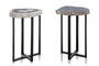 Casa Padrino Luxus Beistelltisch Braun 56 x 43 x H. 60 cm - Beistelltisch mit Tischplatte aus versteinertem Holz und schwarzem Eisenfu� - Luxus M�bel