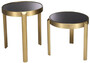 Casa Padrino Luxus Beistelltisch Set Messing / Schwarz - 2 runde Edelstahl Tische mit Glasplatten - Wohnzimmer M�bel - Hotel M�bel - Luxus M�bel - Luxus Einrichtung - M�bel Luxus
