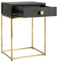 Casa Padrino Luxus Beistelltisch Schwarz / Gold 50 x 40 x H. 71 cm - Massivholz Nachttisch mit Schublade und Edelstahl Gestell - Luxus Schlafzimmer M�bel