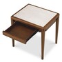 Casa Padrino Luxus Mahagoni Beistelltisch mit Marmorplatte und Schublade Braun / Beige