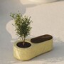 Casa Padrino Luxus Beton Gartenbank mit Blumentopf Gelb / Dunkelbraun 145 cm