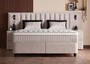 Casa Padrino Luxus Boxspringbett mit Wandkopfteil in Streifenoptik und Leseleuchten Beige 180 x 200 cm - Luxus Schlafzimmer M�bel 