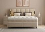 Casa Padrino Luxus Boxspringbett mit gestepptem Kopfteil und Leseleuchten Beige 140 x 200 cm - Luxus Schlafzimmer M�bel 