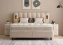 Casa Padrino Luxus Boxspringbett mit gewelltem Kopfteil und Leseleuchten Beige 160 x 200 cm - Luxus Schlafzimmer M�bel 