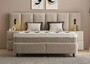 Casa Padrino Luxus Boxspringbett mit hohem Wandkopfteil und Leseleuchten Taupe 160 x 200 cm - Luxus Schlafzimmer M�bel 