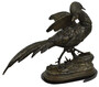Casa Padrino Luxus Bronze Deko Skulptur Fasan Bronze / Schwarz 69 x 20 x H. 53 cm - Bronze Figur mit Marmorsockel - Deko Figur - Schreibtisch Deko - Deko Accessoires
