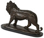 Casa Padrino Luxus Bronze Skulptur L�we Bronzefarben / Schwarz 49 x 16 x H. 31 cm - Bronzefigur mit Marmorsockel - Dekofigur - Deko Accessoires - Luxus Kollektion