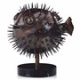 Casa Padrino Luxus Bronze Figur Kugelfisch 36 cm - Deko Skulptur mit Marmorsockel