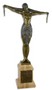 Casa Padrino Luxus Bronze Skulptur T�nzerin mit Schal Bronze / Blau / Beige 46,2 x 18,8 x H. 82,1 cm - Bronzefigur mit Marmorsockel - Dekofigur 