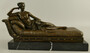 Casa Padrino Luxus Jugendstil Bronze Skulptur Dame auf Barock Chaiselongue Bronze / Schwarz 32 x 13 x H. 20 cm - Bronze Figur mit Marmorsockel - Schreibtisch Deko Accessoires