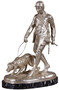 Casa Padrino Luxus Bronzefigur J�ger mit Hund Silber / Schwarz 45 x 28 x H. 61 cm - Bronze Skulptur mit Marmorsockel - Schreibtisch Deko - Wohnzimmer Deko - Luxus Qualit�t