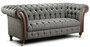 Casa Padrino Luxus Chesterfield 2er Sofa Grau / Dunkelbraun 200 x 95 x H. 85 cm - Wohnzimmer Sofa mit Echtleder - Chesterfield Wohnzimmer M�bel 