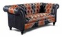 Casa Padrino Luxus Chesterfield Echtleder 2er Sofa Blau / Braun / Schwarz 200 cm 