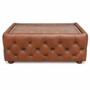 Casa Padrino Luxus Chesterfield Echtleder Couchtisch mit Glasplatte Braun / Dunkelbraun 120 cm - Wohnzimmer M�bel - Leder M�bel