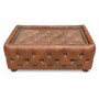 Casa Padrino Luxus Chesterfield Echtleder Couchtisch mit Glasplatte Braun / Dunkelbraun 120 cm - Wohnzimmer M�bel - Leder M�bel