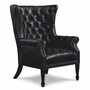 Casa Padrino Luxus Chesterfield Echtleder Ohrensessel Vintage Schwarz / Schwarz 