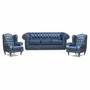 Casa Padrino Luxus Chesterfield Echtleder Ohrensessel Vintage Blau / Dunkelbraun