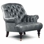Casa Padrino Luxus Chesterfield Echtleder Sessel Grau / Dunkelbraun / Messing H. 89 cm