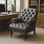 Casa Padrino Luxus Chesterfield Echtleder Sessel Grau / Dunkelbraun / Messing H. 89 cm