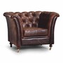 Casa Padrino Luxus Chesterfield Echtleder Sessel Vintage Braun / Messing - Echtleder M�bel 