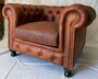 Casa Padrino Luxus Chesterfield Echtleder Sessel Vintage Braun / Schwarz H. 72 cm