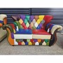 Casa Padrino Luxus Chesterfield Leder Wohnzimmer Set Bunt / Dunkelbraun - Patchwork Echtleder M�bel