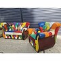 Casa Padrino Luxus Chesterfield Leder Wohnzimmer Set Bunt / Dunkelbraun - Patchwork Echtleder M�bel