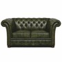 Casa Padrino Luxus Chesterfield Leder 2er Sofa Vintage Dunkelgr�n / Dunkelbraun 170 cm 