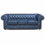 Casa Padrino Luxus Chesterfield Leder Sofa Vintage Blau / Schwarz 224 cm - Echtleder M�bel