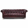 Casa Padrino Luxus Chesterfield Leder 3er Sofa Dunkelweinrot / Messing 235 cm - Echtleder M�bel
