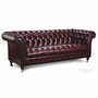 Casa Padrino Luxus Chesterfield Leder 3er Sofa Dunkelweinrot / Messing 235 cm - Echtleder M�bel
