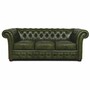 Casa Padrino Luxus Chesterfield Leder 3er Sofa Vintage Dunkelgr�n / Dunkelbraun 210 cm 