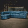Casa Padrino Luxus Chesterfield Leder Ecksofa Vintage Blau 293 cm - Echtleder M�bel
