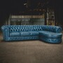 Casa Padrino Luxus Chesterfield Leder Ecksofa Vintage Blau 293 cm - Chesterfield M�bel