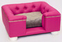 Casa Padrino Luxus Chesterfield Leder Hundebett Pink / Wei� / Grau 80 x 65 x H. 37 cm - Rechteckiges Echtleder Hundebett - Chesterfield Tierm�bel - Luxus Tierm�bel - Leder Tierm�bel - Hundem�bel 