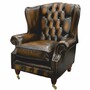 Casa Padrino Luxus Chesterfield Leder Ohrensessel Antik Braun / Dunkelbraun / Messing H. 106,5 cm - Echtleder M�bel