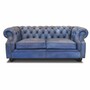 Casa Padrino Luxus Chesterfield Leder Sofa Vintage Hellblau / Dunkelbraun 200 cm