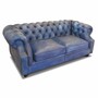 Casa Padrino Luxus Chesterfield Leder Sofa Vintage Hellblau / Dunkelbraun 200 cm